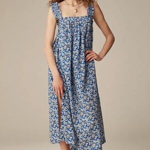 J. Crew Floral Blue Midi Dress with Ruffle Detail
